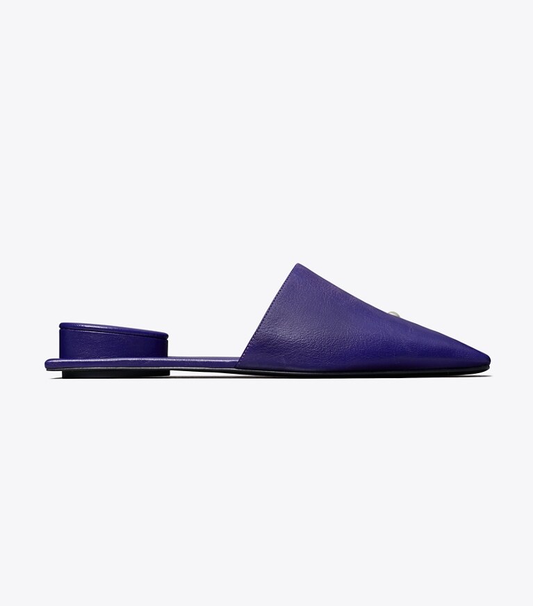 Tory Burch diseñador zapatos planos Chinela Pierced en BALLPOINT BLUE / SILVER lateral