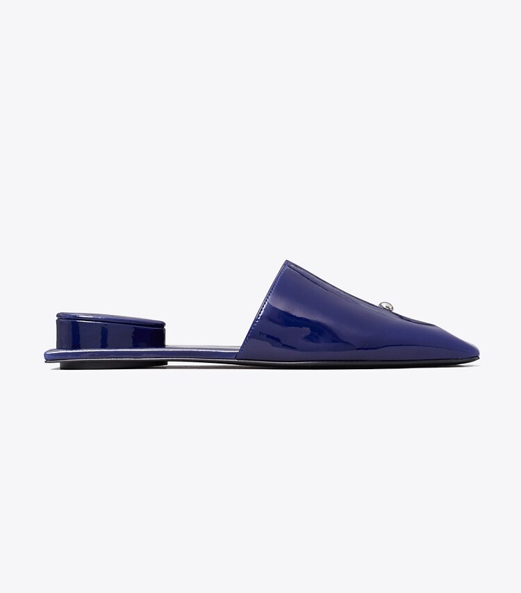 Tory Burch diseñador zapatos planos Chinela Pierced en BALLPOINT BLUE lateral