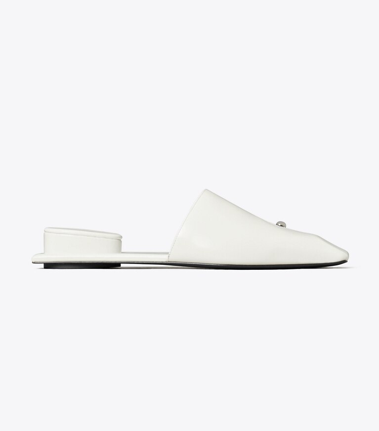 Tory Burch diseñador calzado plano Chinela Pierced en WHITE / SILVER lateral