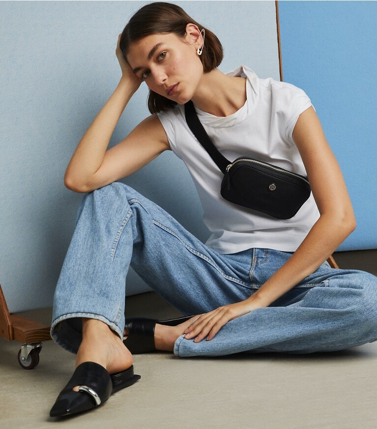 Tory Burch diseñador zapatos planos Chinela Pierced en PERFECT BLACK / SILVER estudio