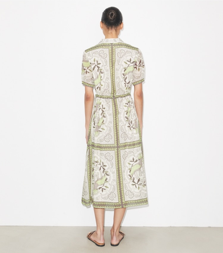 Tory Burch designer coverups Cinched Cotton Zip Dress in Mint Cockatoo on model back