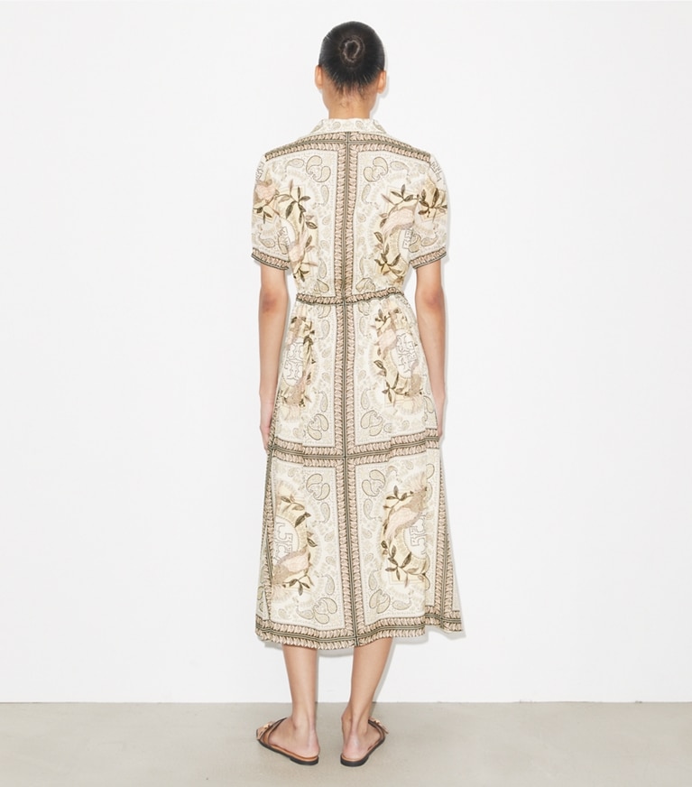 Tory Burch designer coverups Cinched Cotton Zip Dress in Pink Cockatoo on model back