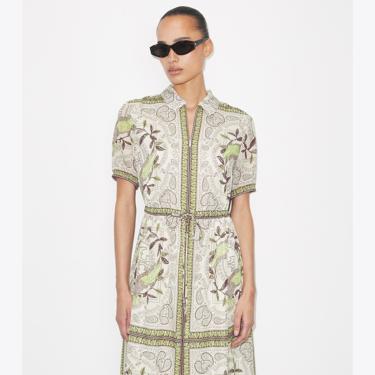 Cinched Cotton Zip Dress: Women's Designer Dresses | Tory Burch