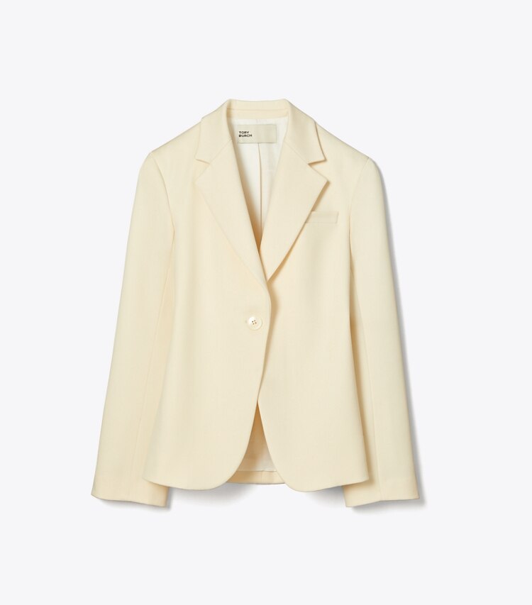 Tory Burch designer jackets Cinched Twill Blazer in French Cream front