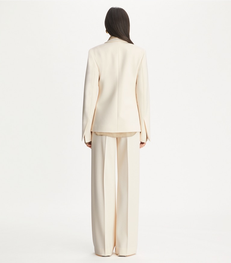 Tory Burch designer jackets Cinched Twill Blazer in French Cream front