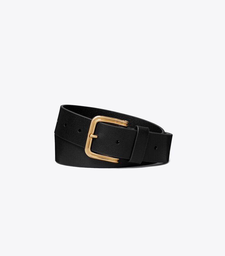 Tory Burch diseñador cinturones Cinturón con hebilla de alambre doble en Black / Gold frente