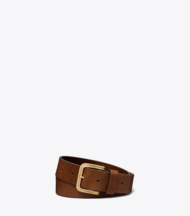 Tory Burch diseñador cinturones Cinturón con hebilla de alambre doble en Brown / Gold frente