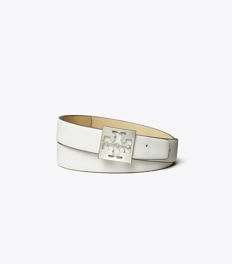 Tory Burch diseñador cinturones Cinturón con logo cuadrado en Cirrus Cloud / Praline frente