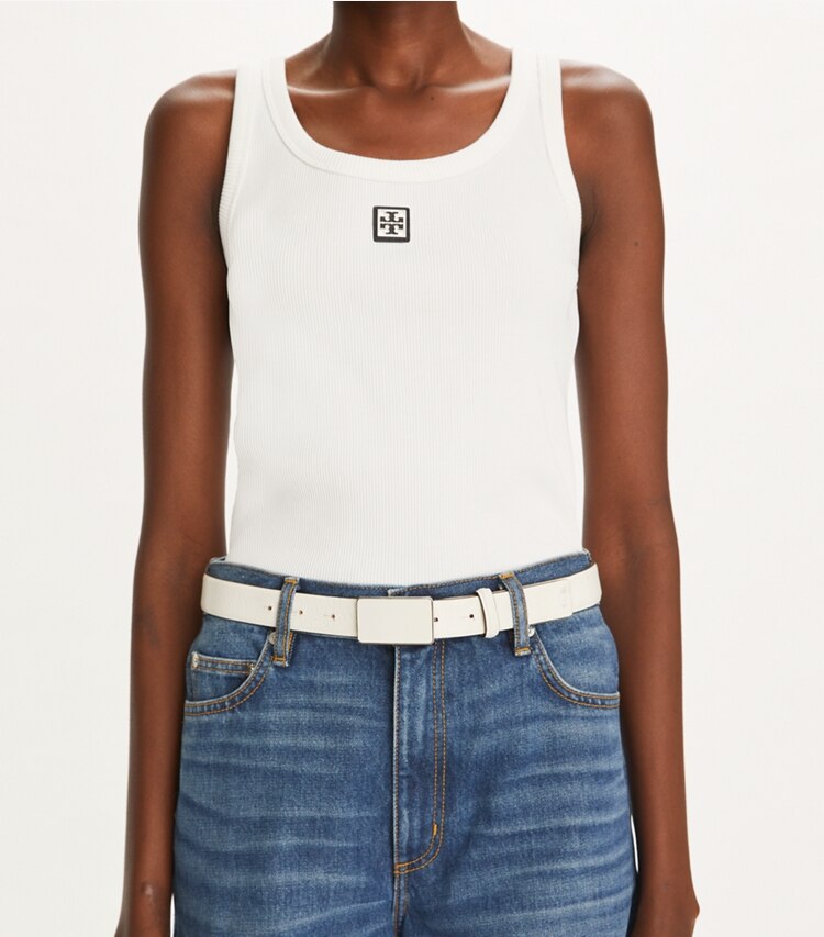 Tory Burch diseñador cinturones Cinturón con placa en Blanc/Silver accesorio en modelo