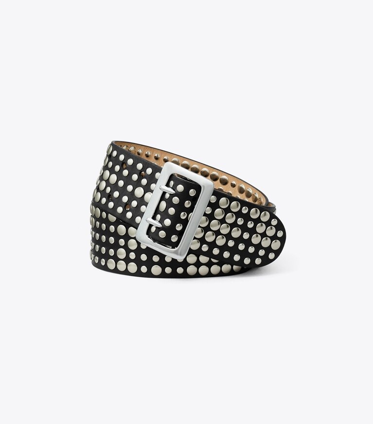 Tory Burch diseñador cinturones Cinturón con tachuelas de 2" en Black frente