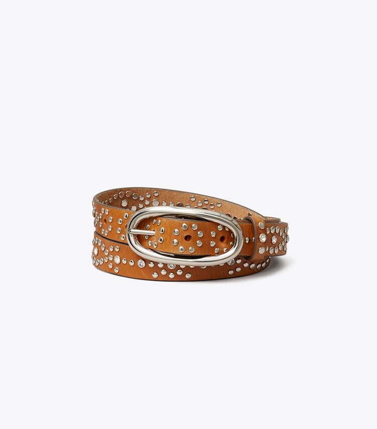 Tory Burch diseñador cinturones Cinturón con tachuelas Pierced en Burnt Umber/Silver frente