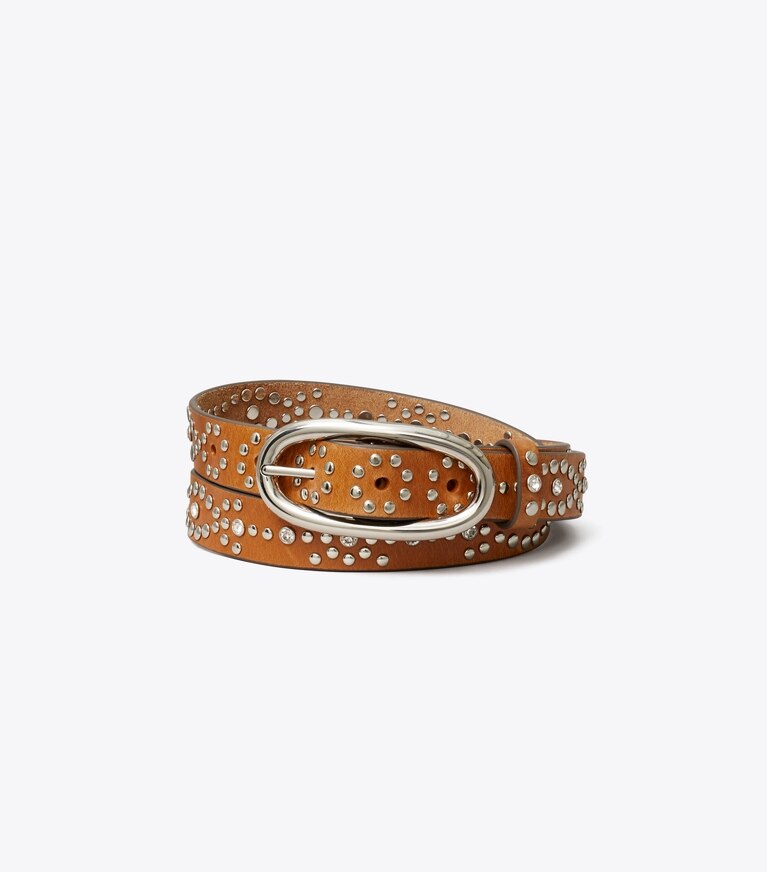 Tory Burch diseñador cinturones Cinturón con tachuelas Pierced en Burnt Umber/Silver frente