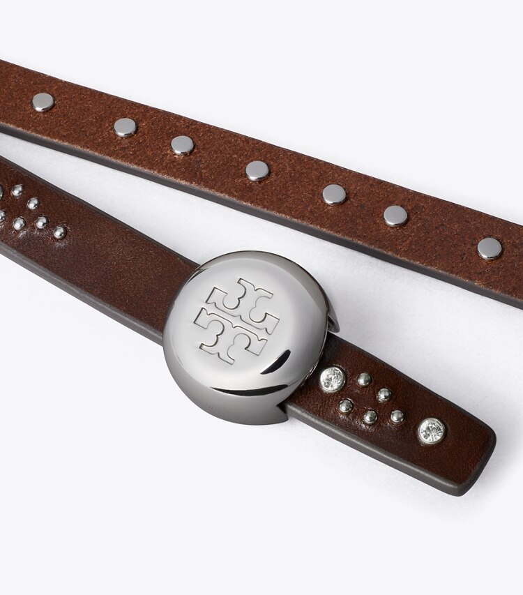 Tory Burch diseñador cinturones Cinturón con tachuelas Romy en Dark Chocolate / Silver detalle