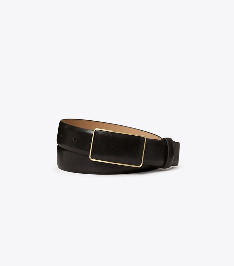 Tory Burch diseñador cinturones Cinturón de cuero suave con placa en Black / GOLD frente