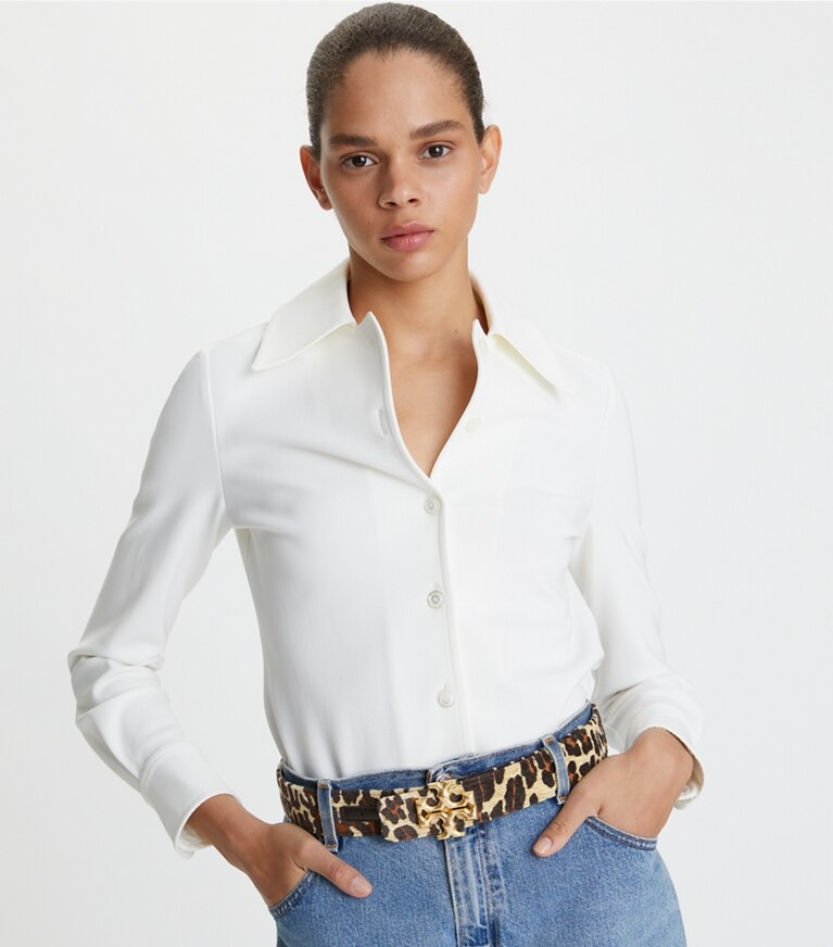 Tory Burch diseñador cinturones Cinturón Eleanor de leopardo de 3,8 cm en Reva Leopard accesorio en el modelo