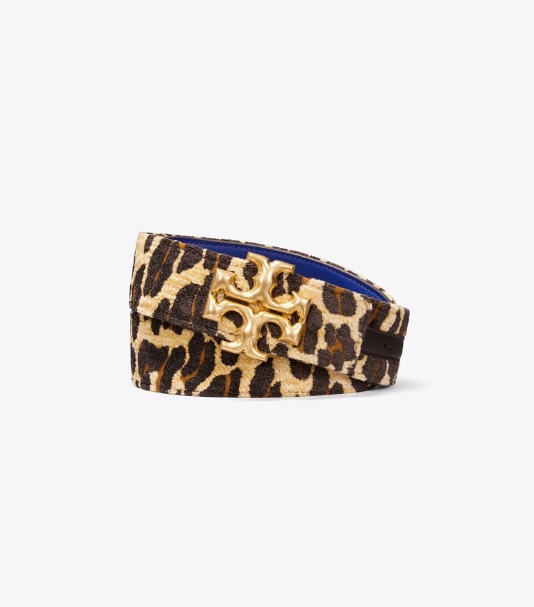 Tory Burch diseñador cinturones Cinturón Eleanor de leopardo de 3,8 cm en Reva Leopard frontal