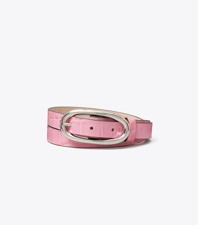 Tory Burch diseñador cinturones Cinturón grande grabado en relieve de cocodrilo con hebilla Pierced en Rose Sunset / Silver frontal