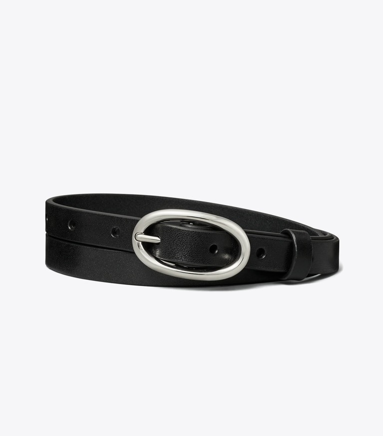 Tory Burch diseñador cinturones Cinturón mediano con hebilla Pierced en Black/Silver frontal