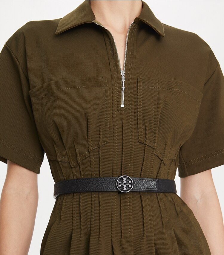 Tory Burch diseñador cinturones Cinturón Miller graneado con recubrimiento en polvo de 2,54 cm en BLACK / BLACK / BLACK accesorio en el modelo
