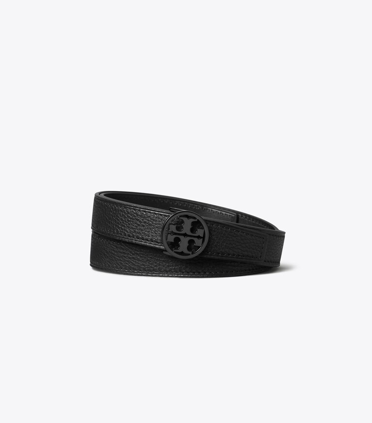 Tory Burch diseñador cinturones Cinturón Miller graneado con recubrimiento en polvo de 2,54 cm en BLACK / BLACK / BLACK frontal