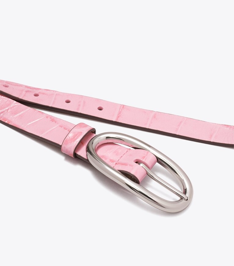 Tory Burch diseñador cinturones Cinturón perforado con hebilla grande con piel grabada en relieve con efecto de cocodrilo en Rose Sunset / Silver detalle
