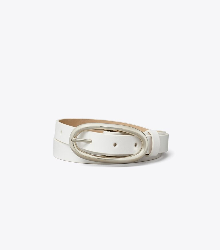 Tory Burch diseñador cinturones Cinturón Pierced con hebilla grande en Bianco/Silver frente
