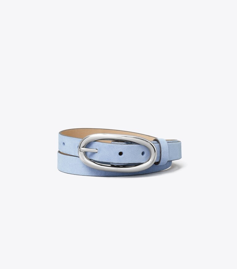 Tory Burch diseñador cinturones Cinturón Pierced grande de gamuza con hebilla en Steel Blue / Silver frente
