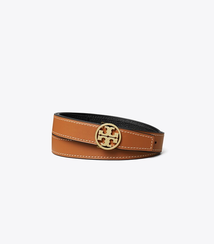 Tory Burch diseñador cinturones Cinturón reversible Miller de 1” (2.5 cm) en Black / Classic Cuoio / GOLD volver