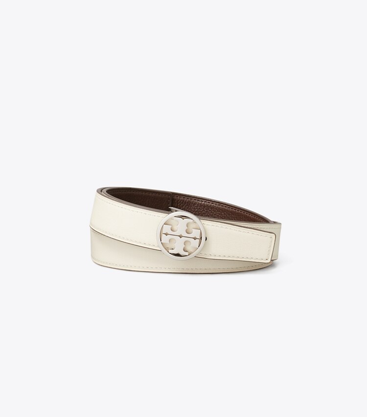 Tory Burch diseñador cinturones Cinturón reversible Miller de 1” (2.5 cm) en Dark Cocoa / Light Cream / Silver volver