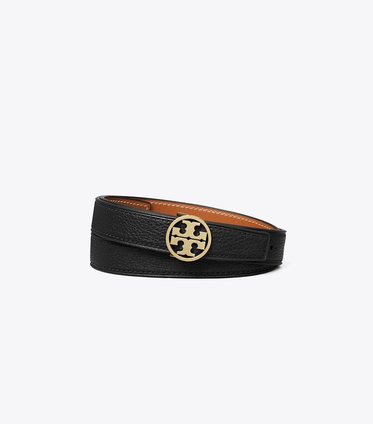 Tory Burch diseñador cinturones Cinturón reversible Miller de 1” (2.5 cm) en Black / Classic Cuoio / GOLD frente