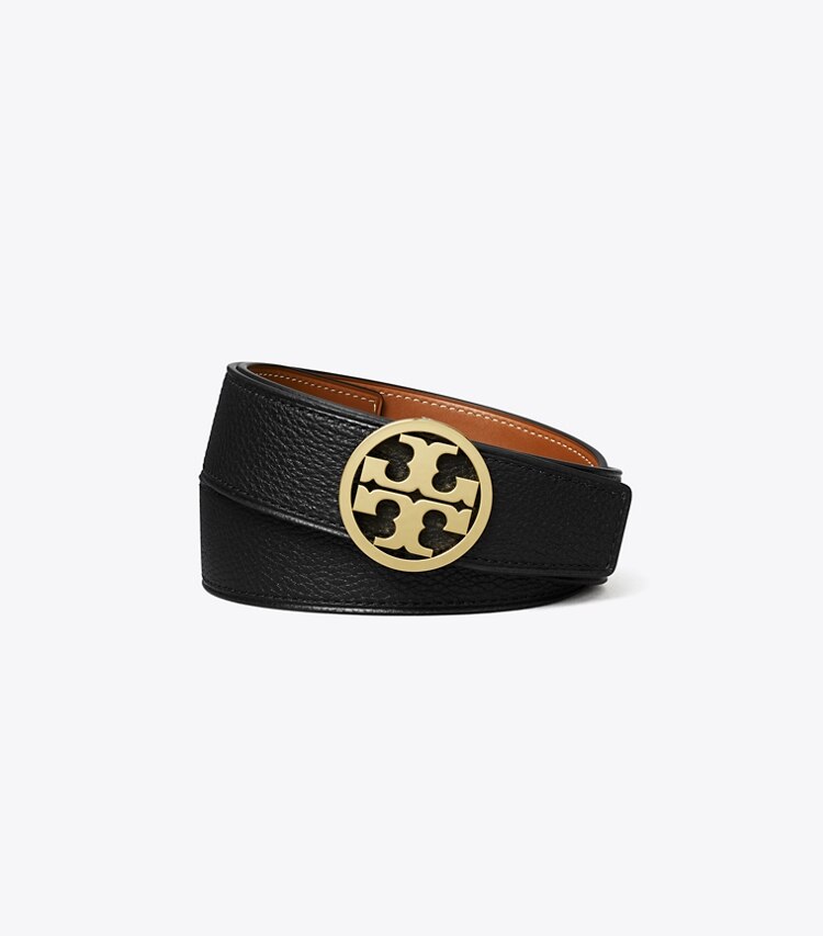 Tory Burch diseñador cinturones Cinturón reversible Miller de 1.5” (3.8 cm) en Black / Classic Cuoio / GOLD frente