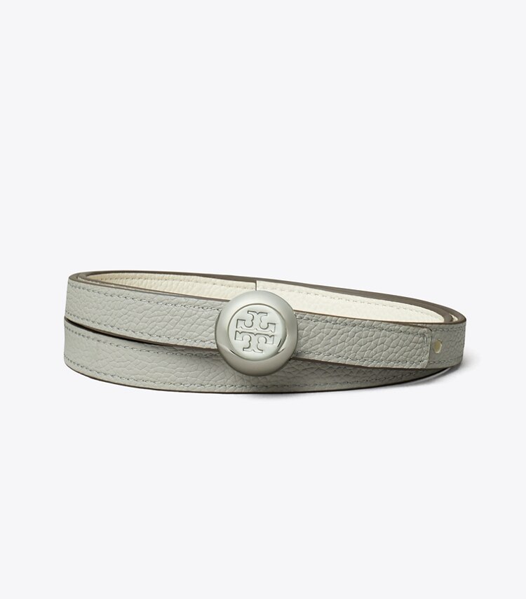 Tory Burch diseñador cinturones Cinturón reversible Romy en Warm White / Light Granite / Silver volver