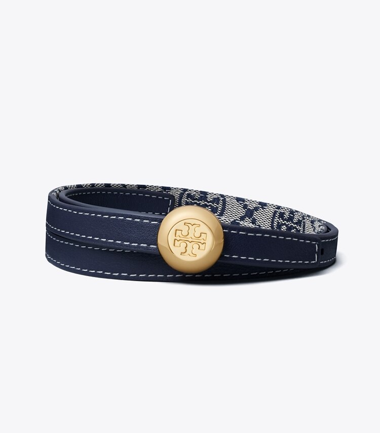 Tory Burch diseñador cinturones Cinturón reversible Romy en Tory Navy/Gold volver