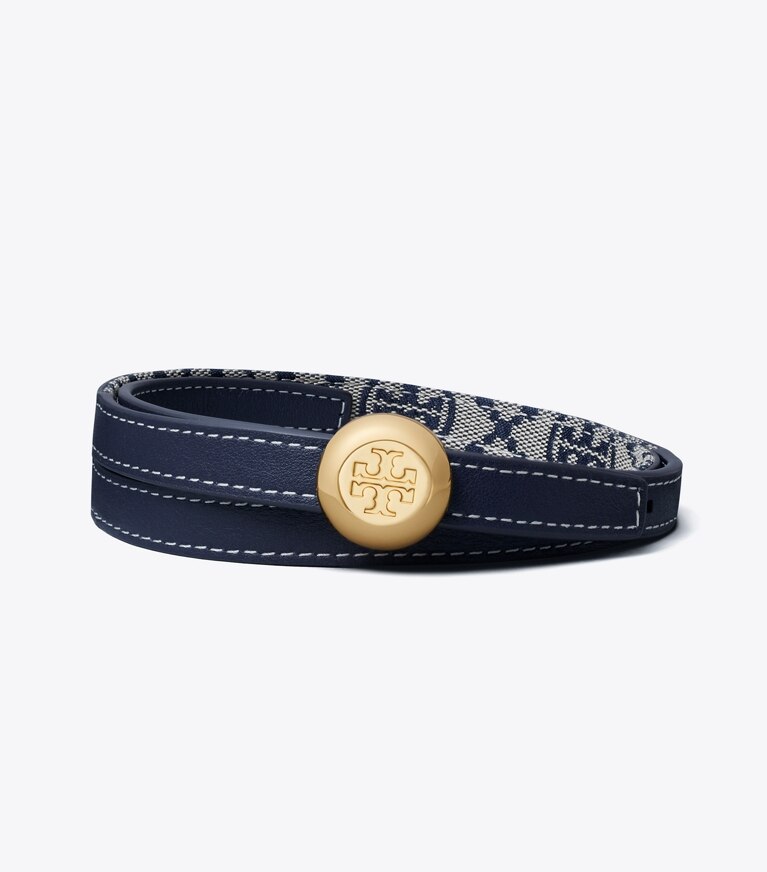 Tory Burch diseñador cinturones Cinturón reversible Romy en Tory Navy/Gold volver