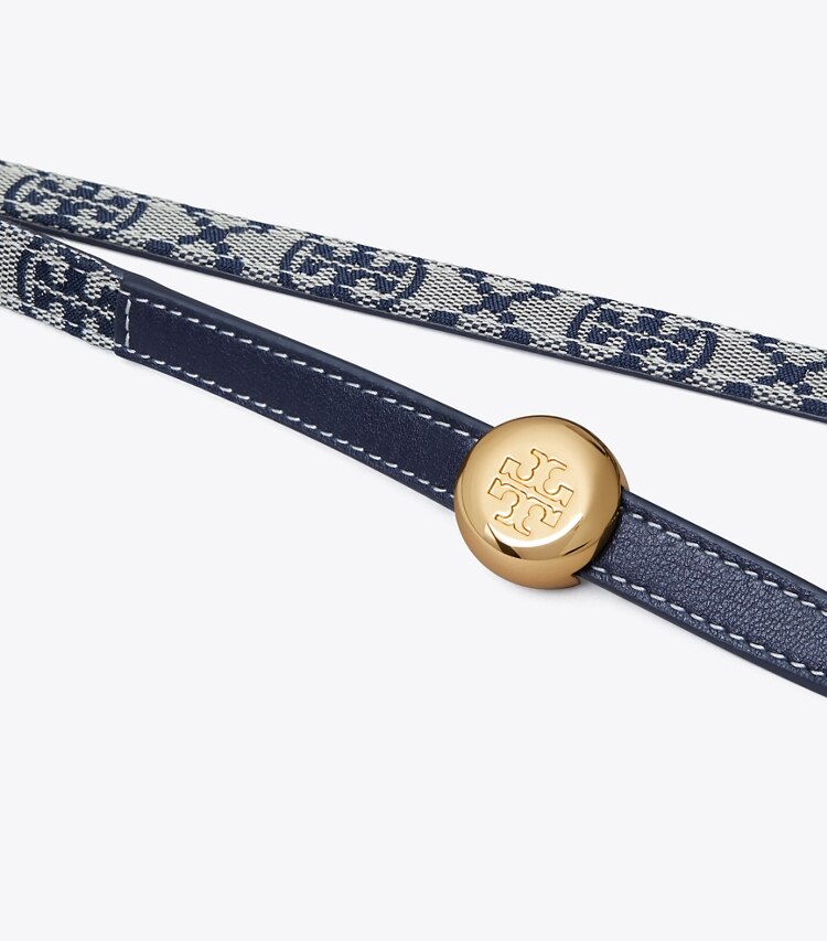 Tory Burch diseñador cinturones Cinturón reversible Romy en Tory Navy/Gold detalle