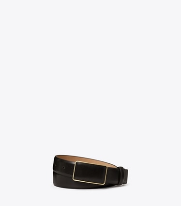 Tory Burch designer cinture Cintura in pelle liscia con placchetta in Black / GOLD front