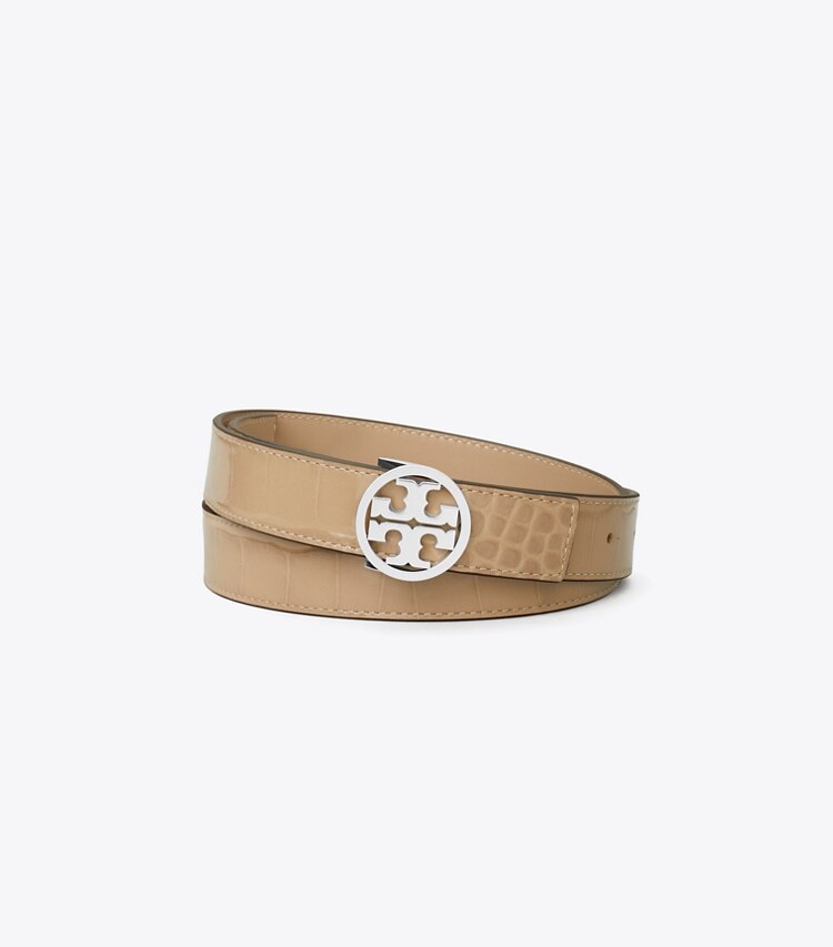 Tory Burch designer cinture Cintura Miller da 2,5 cm in stampa a coccodrillo in Terre / Silver front