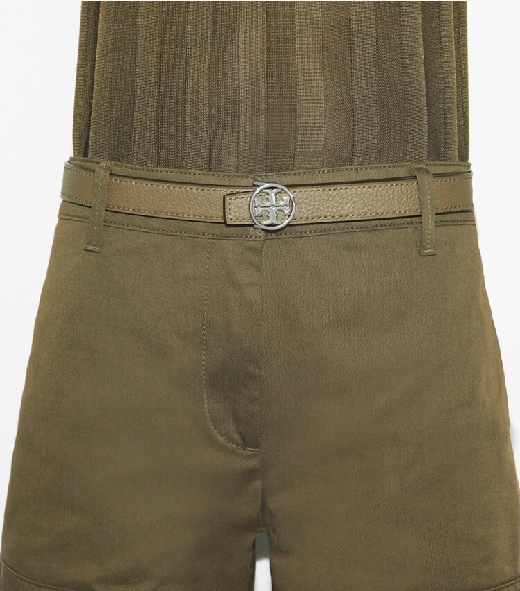 Tory Burch designer cinture Cintura Miller reversibile da 2,5 cm in Wild Mushroom/Warm Fire/Silver accessory on model