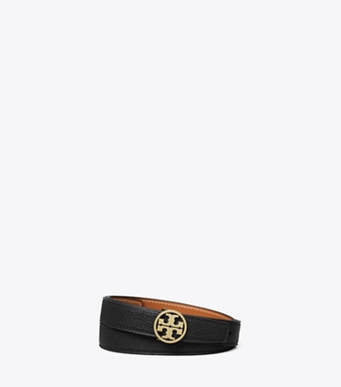 Tory Burch designer cinture Cintura Miller reversibile da 2,5 cm in Black / Classic Cuoio / GOLD front