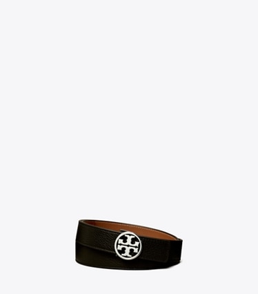 Tory Burch designer cinture Cintura Miller reversibile da 2,5 cm in Black / Classic Cuoio / Silver front
