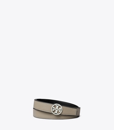 Tory Burch designer cinture Cintura Miller reversibile da 2,5 cm in Gray Heron / Black / Silver front