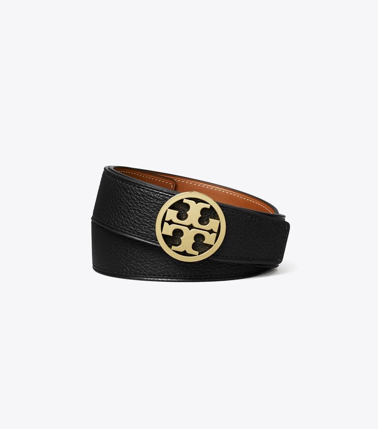 Tory Burch designer cinture Cintura Miller reversibile da 3,8 cm in Black / Classic Cuoio / GOLD front