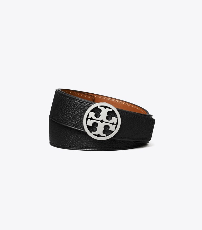 Tory Burch designer cinture Cintura Miller reversibile da 3,8 cm in Black / Classic Cuoio / Silver front