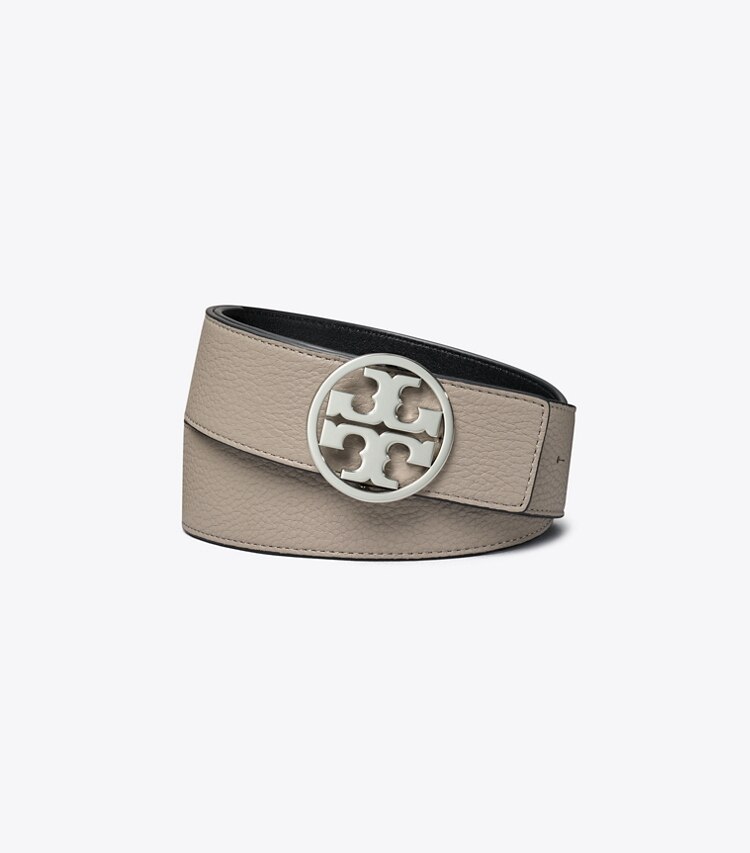 Tory Burch designer cinture Cintura Miller reversibile da 3,8 cm in Gray Heron / Black / Silver front