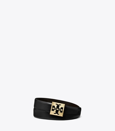 Tory Burch designer cinture Cinturino con logo quadrato da 3,8 cm in Black / John Coco front