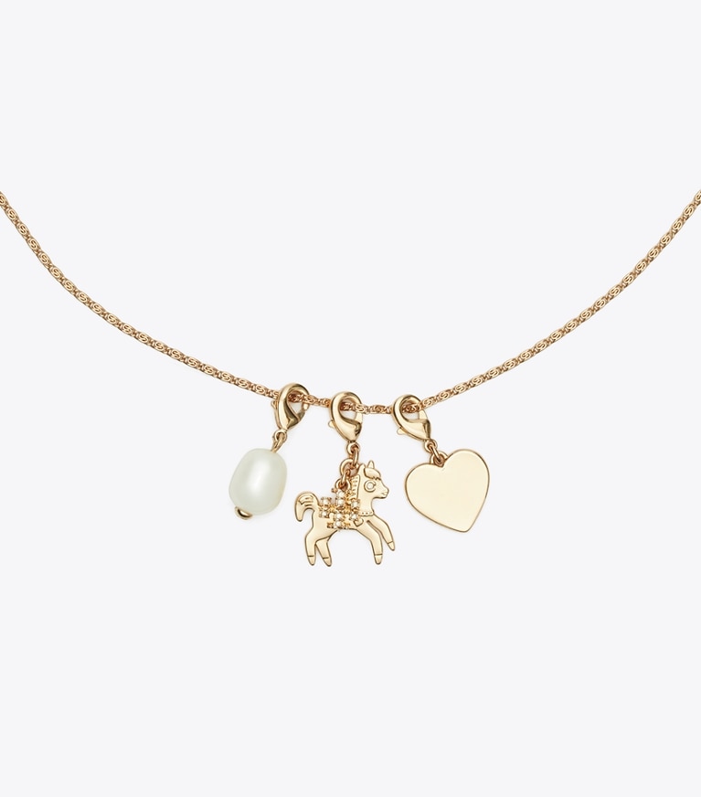 Tory Burch designer collane Ciondolo Horse Curiosity in Tory Gold / Crystal / Pearl front