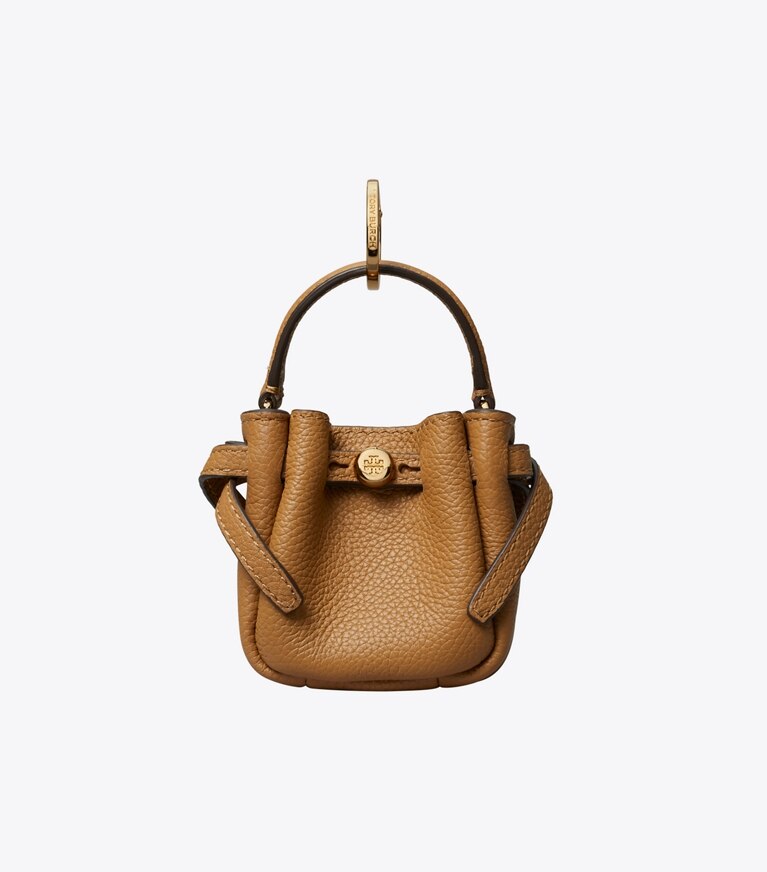 Tory Burch designer ciondoli per borse e portachiavi Ciondolo per borsa a secchiello Romy in Tiramisu front