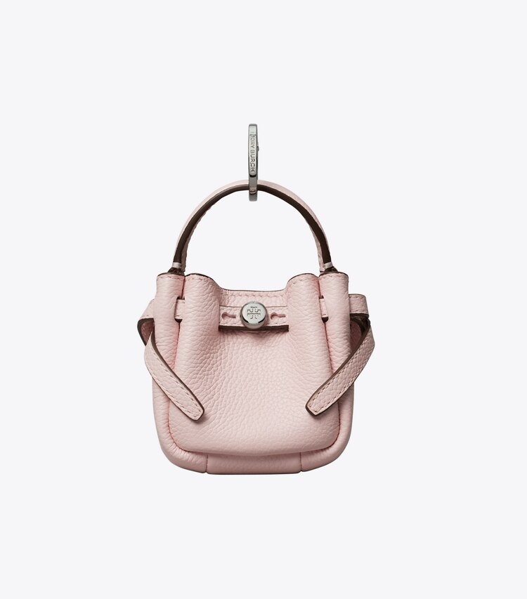 Tory Burch designer ciondoli per borse e portachiavi Ciondolo per borsa a secchiello Romy in Rose Mist front