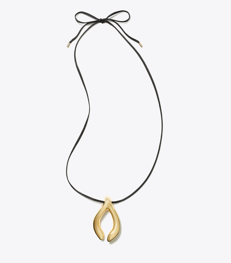 Tory Burch designer collane Ciondolo Wishbone in Light Brass / Black front