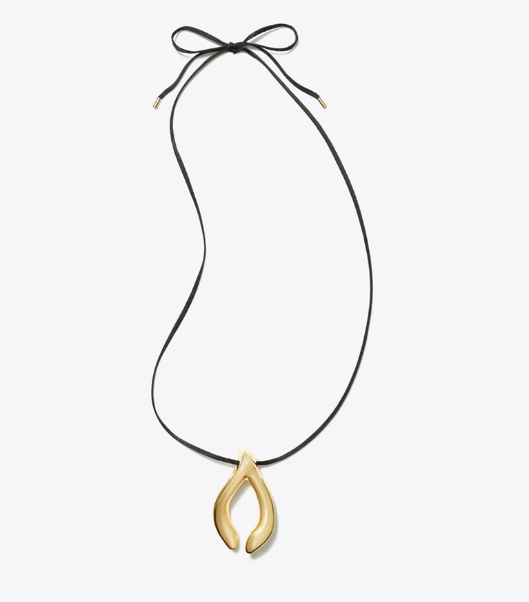 Tory Burch designer collane Ciondolo Wishbone in Light Brass / Black front